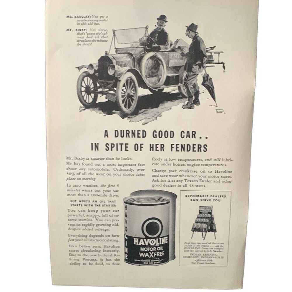 Vintage 1936 Havoline A Durned Good Car Ad Advertisement